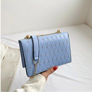 Rivet Detail Studded Chic Crossbody Purse Bag, Blue